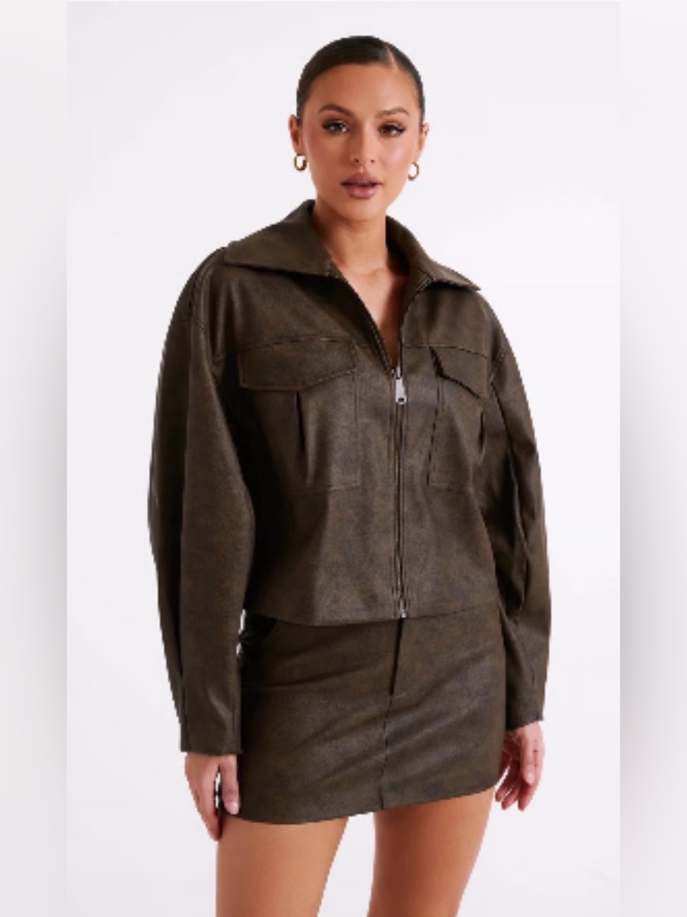 Meshki Brown Leather Cropped Jacket
